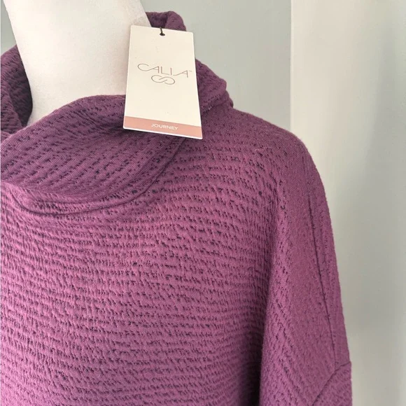 NWT CALIA Lunar Jacquard Funnel Neck sweatshirt in Velvet Plum size large. - Picture 3 of 7